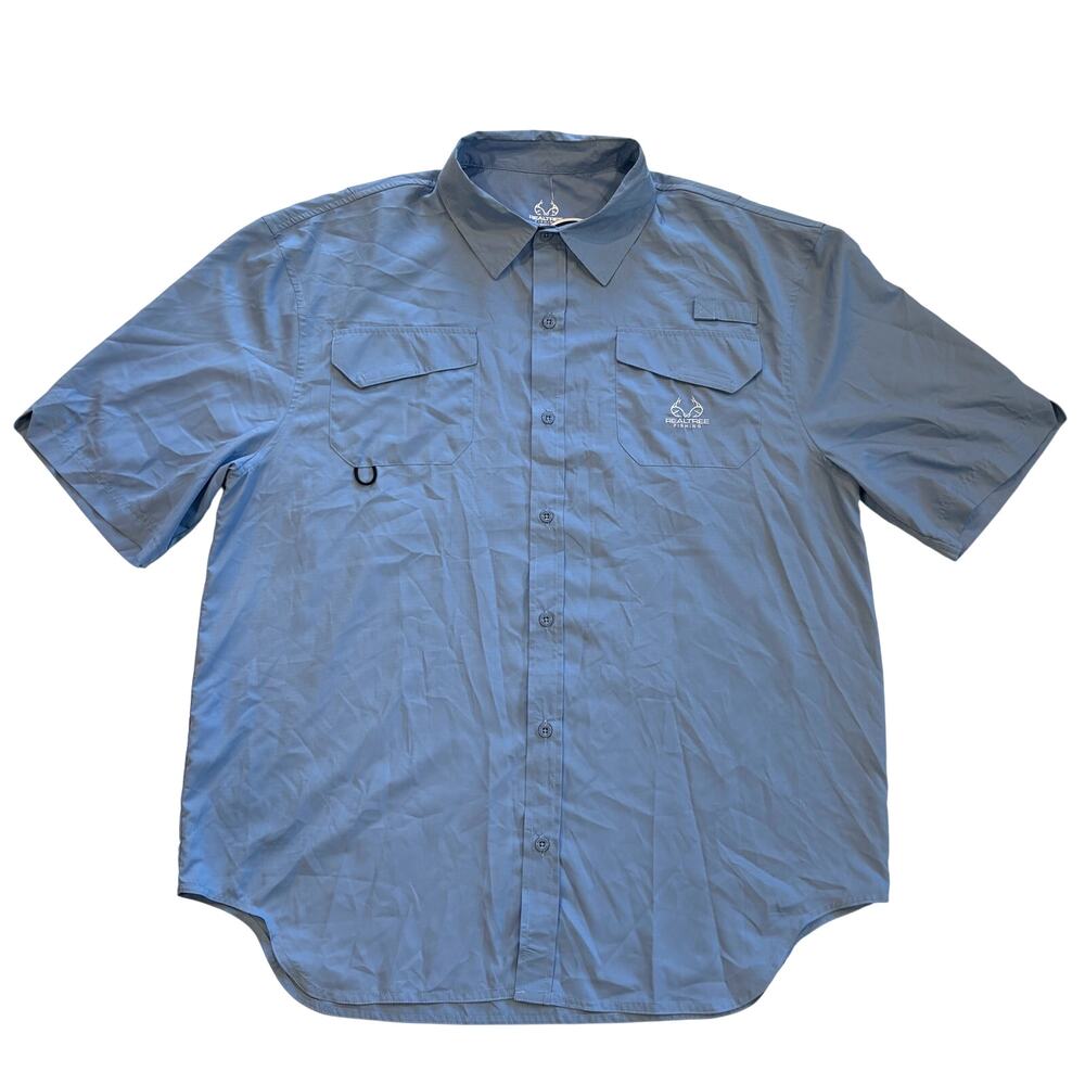 Realtree Fishing Guide Shirt Mens Sz Large Blue Short Sleeve Vented Lightweight